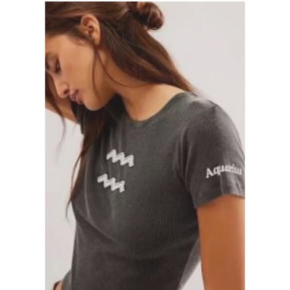 NWT Free People X The Laundry Room Womens Aquarius Stitch T-Shirt Black Size L - Picture 2 of 8